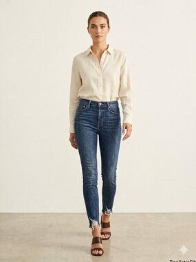 FRAME Le Skinny de Jeanne Distressed Skinny Jeans, Size 30